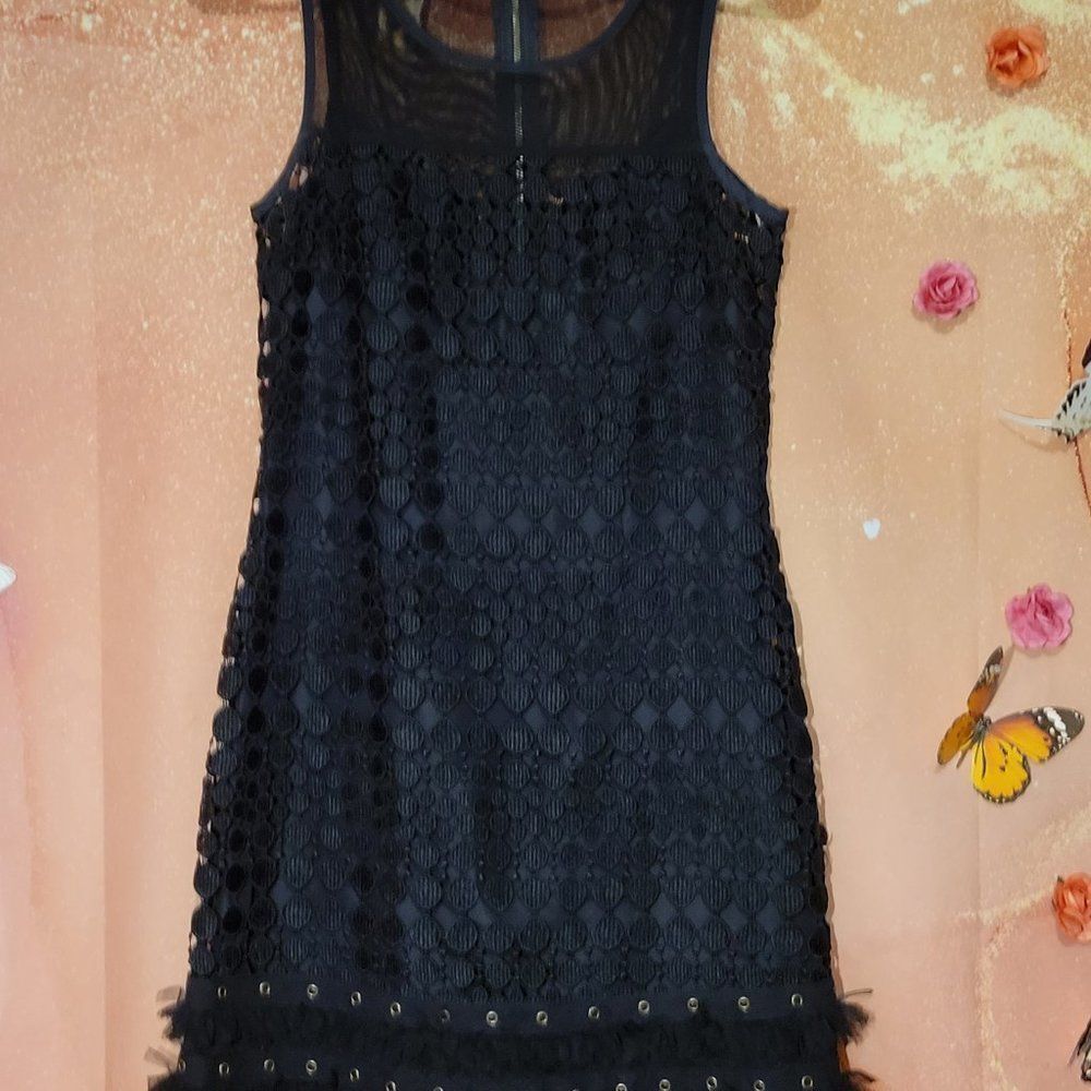 TRACY REESE Black crochet embroidered midi dress